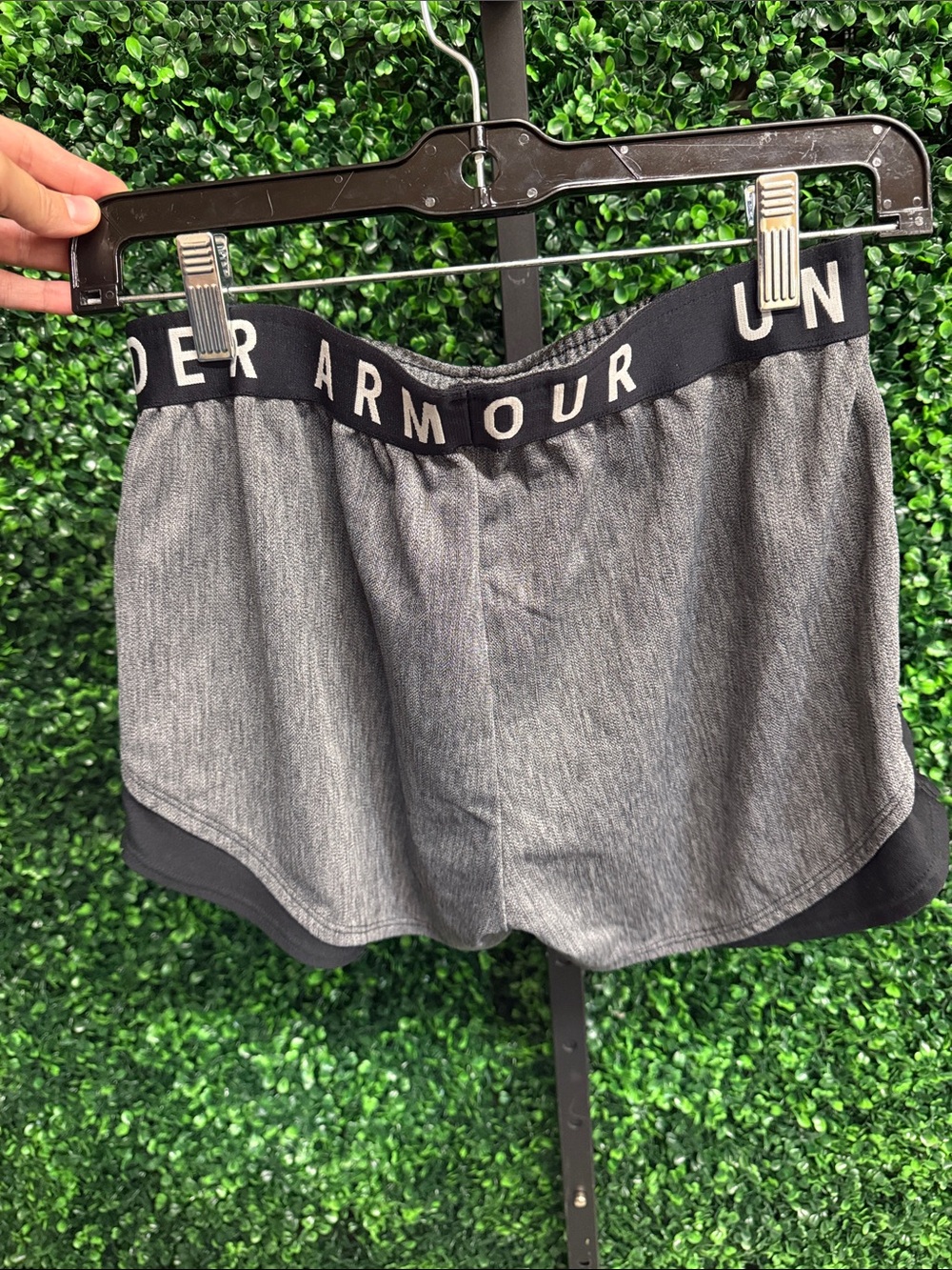 Under Armour Women's Heather Gray Athletic Shorts with Black Waistband - Picture 3 of 6